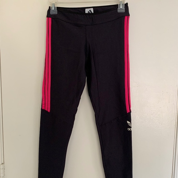 Adidas Originals Black Leggings Women’s Medium – Pink 3-Stripes, Trefoil Logo, M - Picture 1 of 5